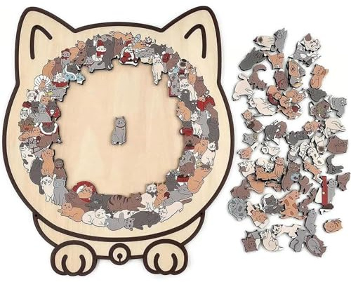 Ancsttu Katze Holzpuzzle, 135 Teile Cat Shaped Wooden Jigsaw Puzzle Katzenförmiges Holzpuzzle Kreativ Katzen Puzzle Bilderrahmen Für Kinder, Erwachsene, Frauen, Familien, Kätzchenliebhaber