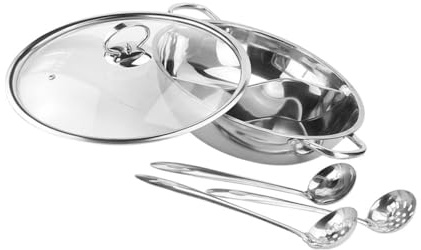 SOIMISS Olla para Hot Pot de Dos Sabores de Acero Inoxidable con Cuchara para Cocina Hogar Utensilio Práctico y Duradero para Reuniones Familiares