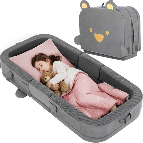 MAMIZO Sofá Cama Infantil Plegable Portátil, Cama de Viaje para Niños Pequeños con Funda de sofá, 128 x 62 x 18 CM, Cama para Niños de 1 a 4 años para Sala de Estar, Campamento, Viajar, Gris