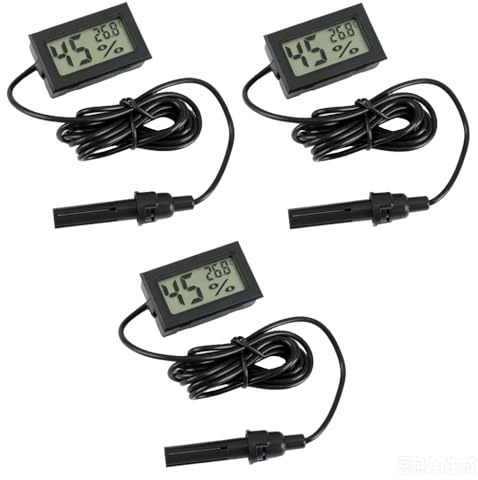 3Pcs Digital Reptile Thermometer Hygrometer, Mini Humidity Meter Accurate Temperature Gauge with LCD Display 1.5m Probe Sensor for Terrarium Aquarium Incubator for Pet fish Gecko Tank Vivarium