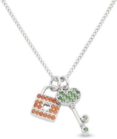 GocciAzzurra - Collana da Donna Unlock your Heart, Collana Chiave e Lucchetto con Pietre Colorate, Gioiello Made in Italy, Protezione E-Coating, Color Argento Arancio e Verde