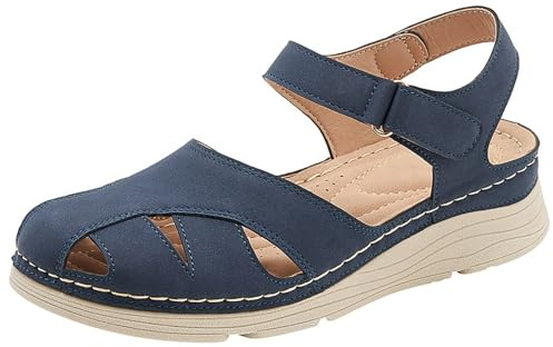 Générique Women's Breathable Closed Toe Wedge Sandals - Walking Sandal Women Comfortable Casual Shoes With Buckle Breathable Sandal For Summer Slip On Sandalette, blue, 7 UK