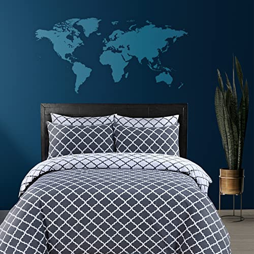 DTEX HOMES 100% Cotton Duvet Cover Set Printed Reversible Duvet Quilt Cover Set,Spades Grey-Super King