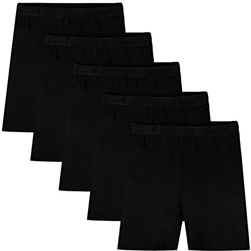 Auranso Girls Dance Shorts Kids Solid Color Breathable Bike Shorts Stretchy Undershorts for Sports Play or Under Skirts 5 Pack, 2-10 Years