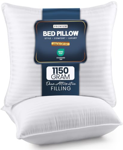 Utopia Bedding Set di 2 cuscini da letto per dormire, misura europea, colore bianco, di qualità alberghiera, per chi dorme sulla schiena, sulla pancia o sul fianco
