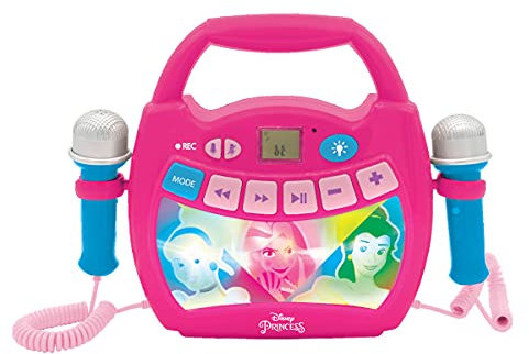 Lexibook Disney Princess Reproductor de música de karaoke portátil para niños Micrófonos Grabación y cambio de voz, Rosa, MP320DPZ