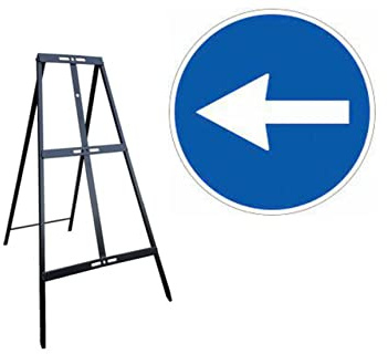 CARTELLO IN LAMIERA SCATOLATA DISCO diametro 60 cm - freccia girevole - SEGNALE CATARIFRAGENTE CON CAVALLETTO (CARTELLO)