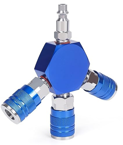 Milosline Connect Fittings Air Splitter, 1/4 Inch NPT 3-Way Air Manifold With 3 Pieces Industrial Quick 1/4NPT Couplers And Plug, Hex Style Air Compressor Hose Accessories Quick Connect Fittings
