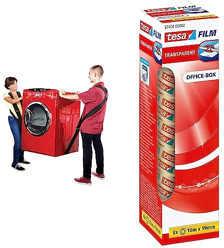 SHOULDER DOLLY 2 Personen Tragegurt, Transportgurt, Hebegurt zum Ergonomischen und Eifachen Heben Von Gegenstände bis zu 370 kg und 3,65 m Länge & tesafilm transparent - 10 m x 19 mm - 8er Pack