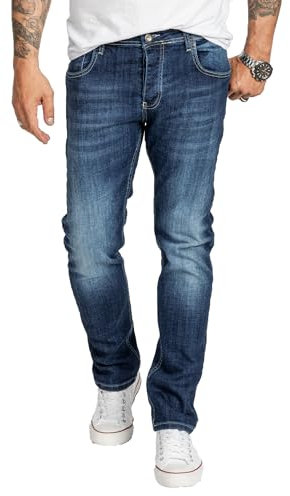 Rock Creek Herren Jeans Regular Fit Stretch Jeans Männerhose Herrenjeans Denim Hosen Herrenhose Straight Cut Stonewashed RC-2411 Blau W40 L38