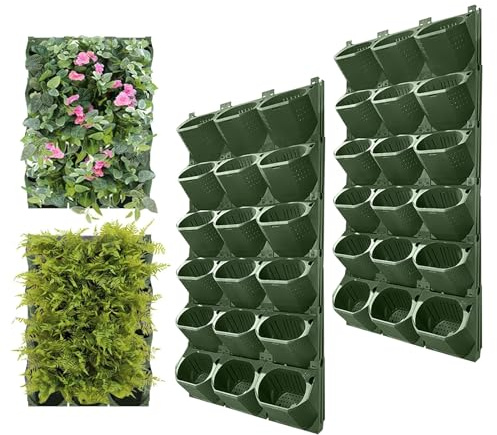 Hängende Pflanztaschen, Selbstbewässernder Wandpflanztopf, Vertikaler Garten Pflanzenwand für den Außenbereich mit 36 Töpfen, Wandmontierter Pflanztasche für Garten, Terrasse (36 Stück-Armeegrün)