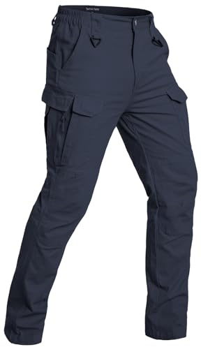 NAVEKULL Men's Tactical Pants Lightweight Stretch Flex Work Pants Cotton Relaxed Fit Cargo Pants Multi Pocket EDC Utility Construction Pants Military Combat Trousers Outdoor Hiking Pants Navy Blue