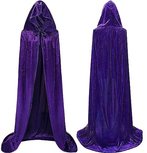 Winwild Cape en velours avec capuche,Cape en velours Vampire Costume Femme Homme Adulte pour Carnaval Halloween Cosplay Costume(Violet,140cm)
