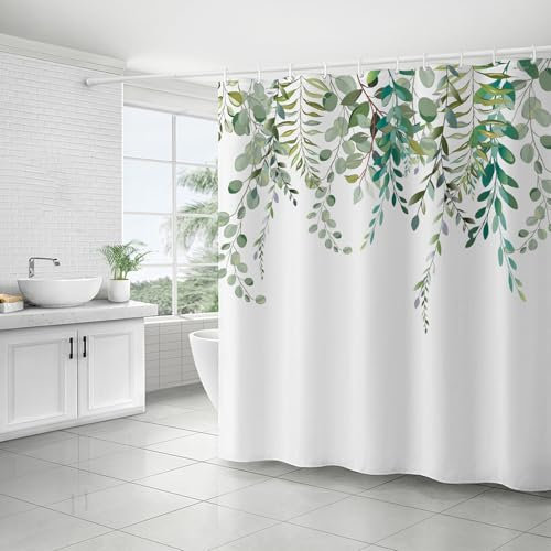 FAIRYGATE Outdoor Shower Curtain Sage Green Shower Curtains for Bathroom Waterproof Quick-Drying Fabric Plant Shower Curtain Set with 12 Hooks B9409