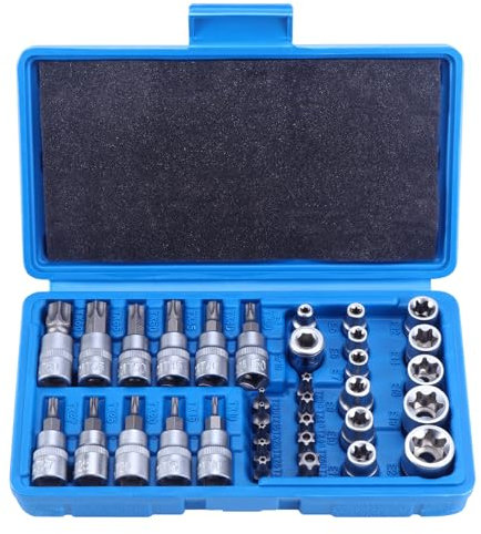 HSEAMALL Juego de Llaves de Vaso Torx 34 Piezas - Insertos de Puntas Hexagonales Para Interiores y Exteriores