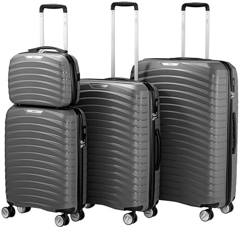 Zelsius Koffer Set 4 Stück, Anthrazit | Hartschalenkoffer mit TSA Zahlenschloss, Doppelrollen und Innen Trennwand | Handgepäckkoffer, Hartschalenkoffer Set 4 teilig, Koffer Groß, Luggage Set