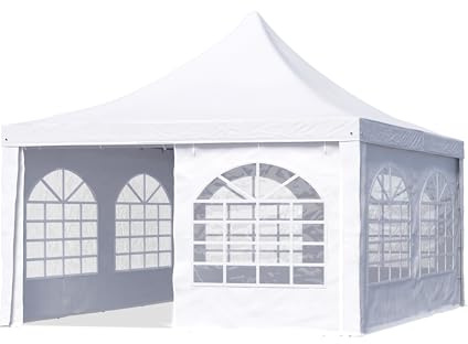 TOOLPORT Pagoda Tent Pavilion 4x4 m – Quick & Easy to Set Up with Windows – Durable White 700g PVC Tarp