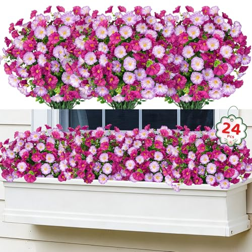 Woltoy Künstliche Blumen 24 Stück Farbe Kunstblumen, Prunkwinden in 2 Farben, Frühling Künstlicher Blumenstrauß Outdoor Balkonpflanzen Zweifarbige Kunstblumen für Innen- und Außenbereich