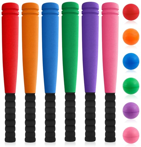 Seenelling 6 Set 16 Foam Baseball Bat Set Including 6 Bats and 6 PE Equipment for Elementary School Foam Baseball Bat for Safety Play