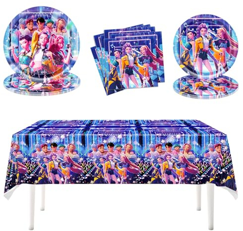 Kinder Cartoon Partygeschirr Set, 41 Stück Geburtstag Party Set für Kinder, Anime Geburtstagsdeko, Teller Servietten Tischdecke, Kindergeburtstag Deko Party Zubehör (G)