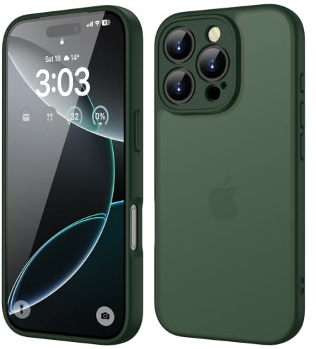 ORDA für iPhone 16 Pro Hülle, Vollständiger Kameraschutz Stoßfest, Grün | Matt Handyhülle, Kratzfest Transluzente Rückseite Schutzhülle, Anti-Fingerabdruck Case