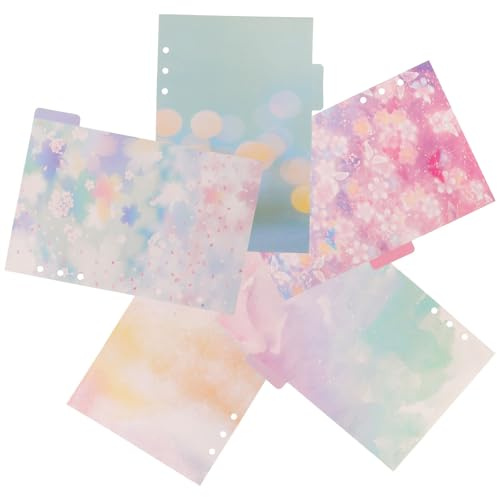 Healvian Intercalaires pour Classeur A5 Motif Fleurs de Cerisier Ciel Étoilé 5 Feuilles Perforées Séparateurs de Fichiers Originaux pour Organisation de Documents et Cahiers