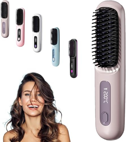 Go Brush Pro,Kabellose Haarglätterbürste, Upgrad Glättbürste,Verbrühungsschutz Glätteisen,Tragbarer Mini Heißer Kamm Wiederaufladbare Beheizte Bürstefür Haarstyling, Reise Täglichen Gebrauch (Purple)