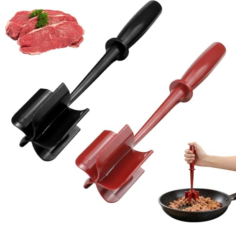 2 picadoras de carne, picadora de carne con 5 cuchillas biseladas, picadora de carne resistente al calor, protege sartenes antiadherentes, para carne de res, hamburguesas, carne, patatas, negro y rojo