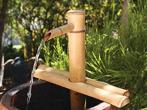 Bamboo Accents Kit de Fontaine de Jardin Zen - Bec Réglable Finition Mate Lisse - 220V Pompe Submersible - Fontaine à Eau Intérieure et Extérieure, Contenant Non Inclus (30 cm Demi-Ronds Réglables)