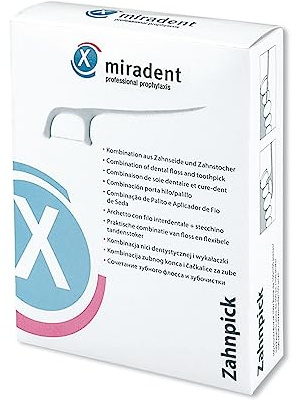 miradent Zahnpick® 2-in-1 einzeln blisterverpackt 100 St. | zur Entfernung grober Speisereste (Griff: Zahnstocher) | zur Entfernung von Zahnbelag und feinen Speiseresten (Zahnseide ungewachst)