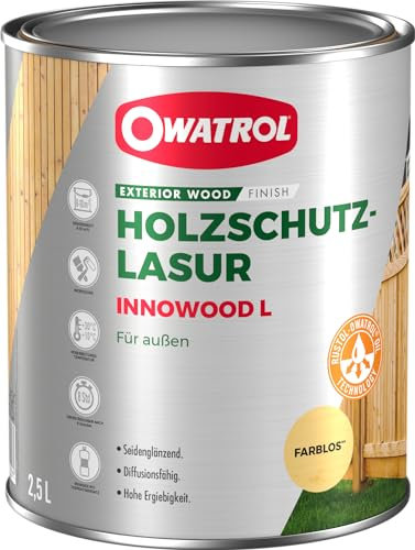OWATROL® Holzlasur Aussen transparent 2,5 Liter [INNOWOOD L] - Elastisch und diffusionsfähig - Holzschutzlasur Außen - Holzlasur Aussen - Holzschutz Außen - Grundierung Holz Außen