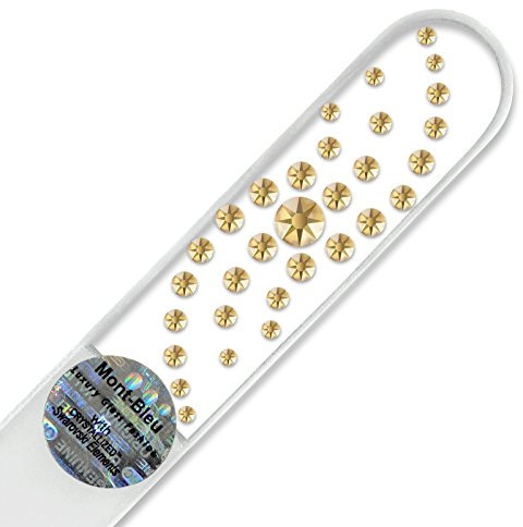Glasnagelfeile von Hand dekoriert mit Swarovski Elements, geliefert in einer Hülle aus schwarzem Samt - Echtem gehärteten Glas aus Tschechien