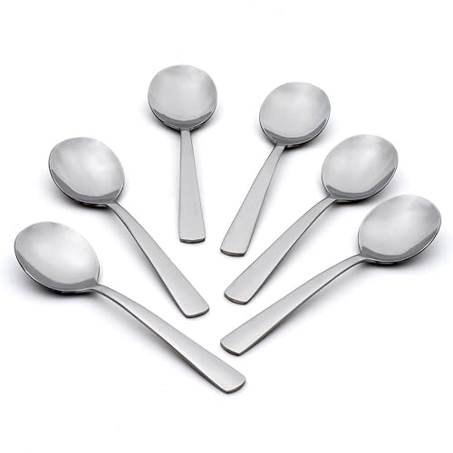 Oneida Silverware Set, Aptitude Everyday Flatware Soup Spoons Set, Service For 6, 18/0 Stainless Steel, 6.7 x 1.8-Inch, Mirror Finish, Dishwasher Safe, Utensils, Soup Spoon (Silver, 6 Piece Spoon)