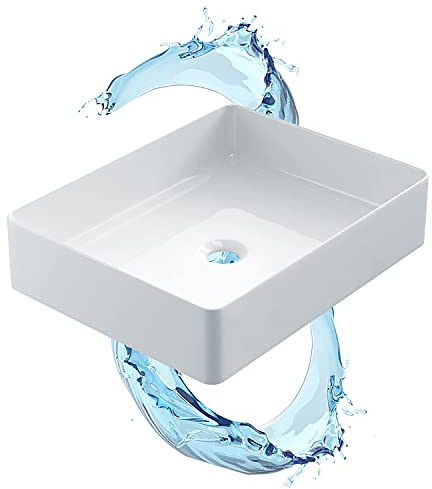 Starbath Plus - Lavabo en céramique blanche - Forme rectangulaire - Dimensions 47 x 37 x 11 cm - Idéal pour les plans de travail des salles de bains et les meubles de toilette