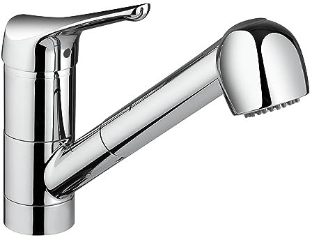 Yellowshop - Miscelatore Lavello Cucina Doccetta Doccia Estraibile Cromato Mod. Ariel Monoforo Con Flex Inox Integrato Rubinetto
