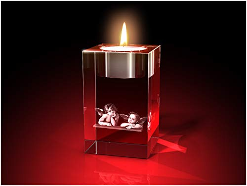 GLASFOTO.COM, Raffael Engel Teelicht, 50 x 80 x 50 mm, Kristallglas 3D Innengravur in Premiumqualität