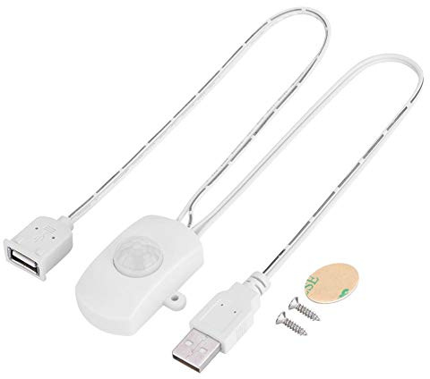 PIR Bewegungsmelder Schalter, 4A DC 5-24V PIR Infrarot Bewegungsmelder Detektor Automatikschalter LED Streifen USB Schnittstelle(Weiß)