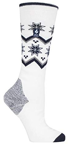 HEAT HOLDERS LITE - Ladies Thermal Ultra Thin Funky Ski Socks - Knee High Length with Padded Heel & Toe (4-8 UK, Cream Fairisle)
