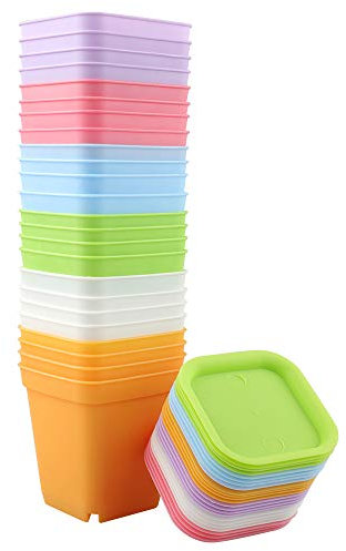 KINGLAKE 24Stück 7CM Anzuchttöpfe, Pflanztöpfe, Anzucht Ackig Mit Untersetzer, Klein Blumentöpfe Plastik, Mini Töpfe Für Samen Sukkulenten-Bunt