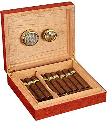 AKT Zedernholz Ausgekleideter Zigarren Humidor Luftbefeuchtergehäuse Box mit Hygrometer & Feuchtigkeitsmesser Feuchtigkeitsgerät, 20 Zählen