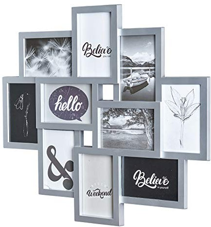 levandeo Bilderrahmen Collage 50x55cm Silber 10 Fotos 10x15cm Deko Fotocollage Fotorahmen Glasscheiben