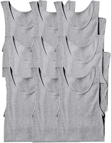 ToBeInStyle Pack of 9 Men's Slim Fit Cotton Blend Solid Color Scoop Neck Tank Tops - Heather Grey - Small