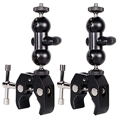 QYXINC Cool Dual Ball head Magic Arm Adapter Camera Clamp Mount Super Clamp with 1/4 and 3/8 Thread, for DSLR Camera Rig, LED Light, Flash Light, Action Cam, 2Pack