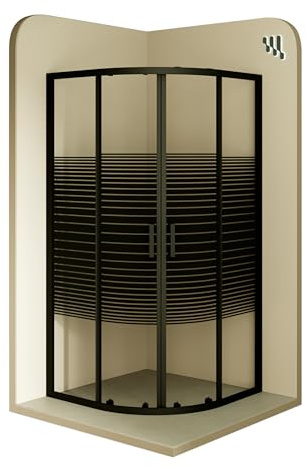 i-flair Duschkabine ELLA 80x80 cm Höhe: 190 cm mit Schiebetüren Eckduschkabine Viertelkreis aus gestreiftem ESG Glas mit schwarzen Aluminium Profile - DK69