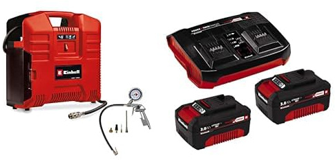 Einhell Akku-Koffer-Kompressor TE-AC 36/8 Li OF Set Power X-Change (36 V, max. 8 bar, ölfrei, Ansaugleistung 130 l/min, inkl. 3-tlg. Adapter-Set, 2x 3,0 Ah Akku und Twincharger)