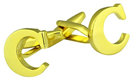 Whoiy Manschettenknöpfe Initialien C, Manschettenknöpfe Individuell Gestalten Vergoldet Gold für Männer Smokinghemd Kostenlose Gravur mit Geschenkbox