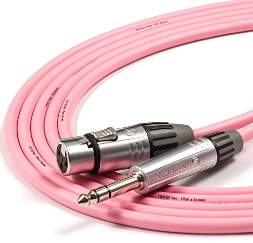 Tourgrade Female XLR to TRS Jack Lead. foxTWO Cable. Balanced, Mic, PA Speaker [10m, Pink]