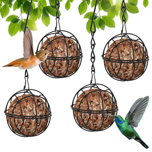 Geichan 2 x SFat Ball Futterspender zum Aufhängen, 2 x Metall-Fettball-Vogelhalter mit 2 S-förmigen Haken für den Außenbereich, Garten, Wildtiere, kleine Vögel, Spatz, Rotkehlchen