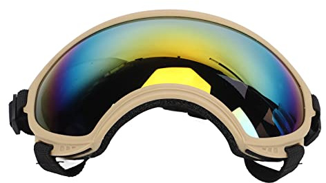 Azusumi Haustierbrille Im Freien, Hundebrille Tierische Skibrille Sonnenschutz UV-Schutz Khaki Rahmen Rote Linse
