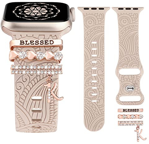 TOYOUTHS Dekorative Ring Armband kompatibel mit Apple Watch Armband Charme 41/40/38/42mm, Damen Glitzer Boho Gravierte Silikon Armbänder für iWatch Serie 11 10 9 8 7 6 5 4 SE 3 2 1, Polarstern/K